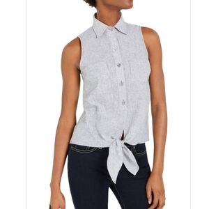 Michael Kors Blue Sleeveless Button Down Shirt